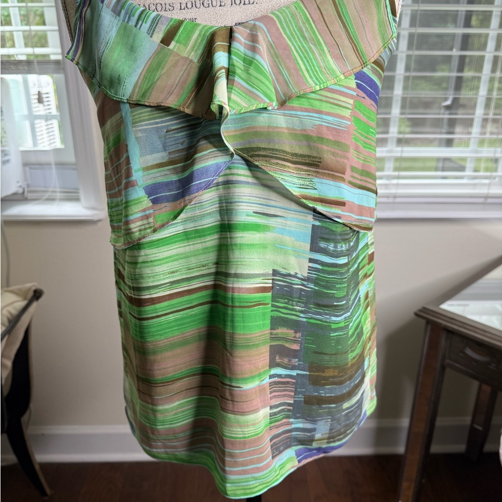 CAbi Green Tan Sheath Top Sleeveless